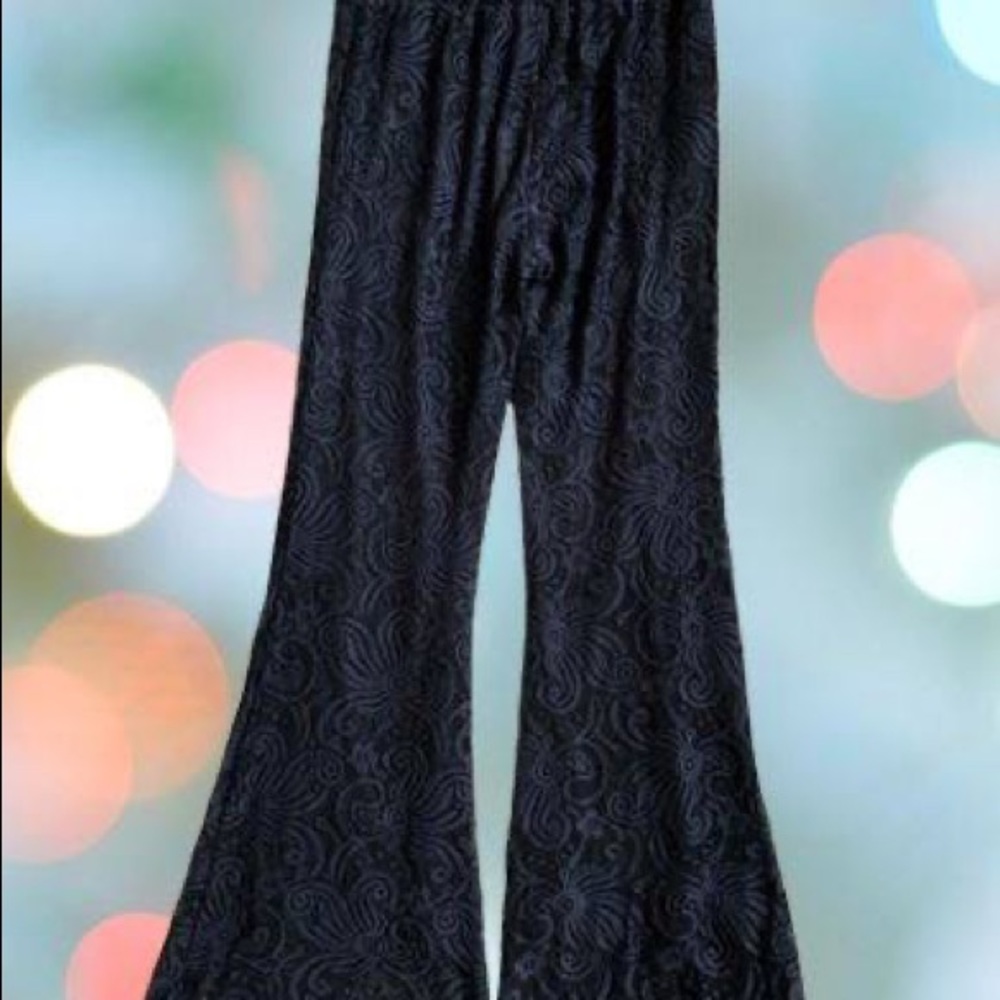 Black Wide Leg Lined Lace Pants SzL Like New